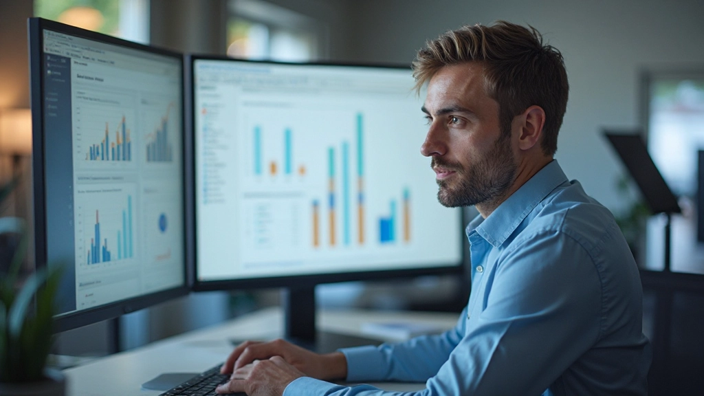 Аналитик маркетинга проводит анализ целевой аудитории на компьютере