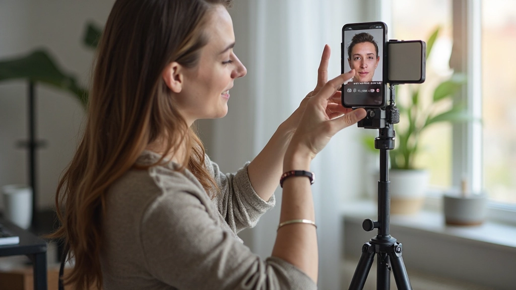 Профессиональное фото микро-блогера, создающего контент в уютной домашней обстановке