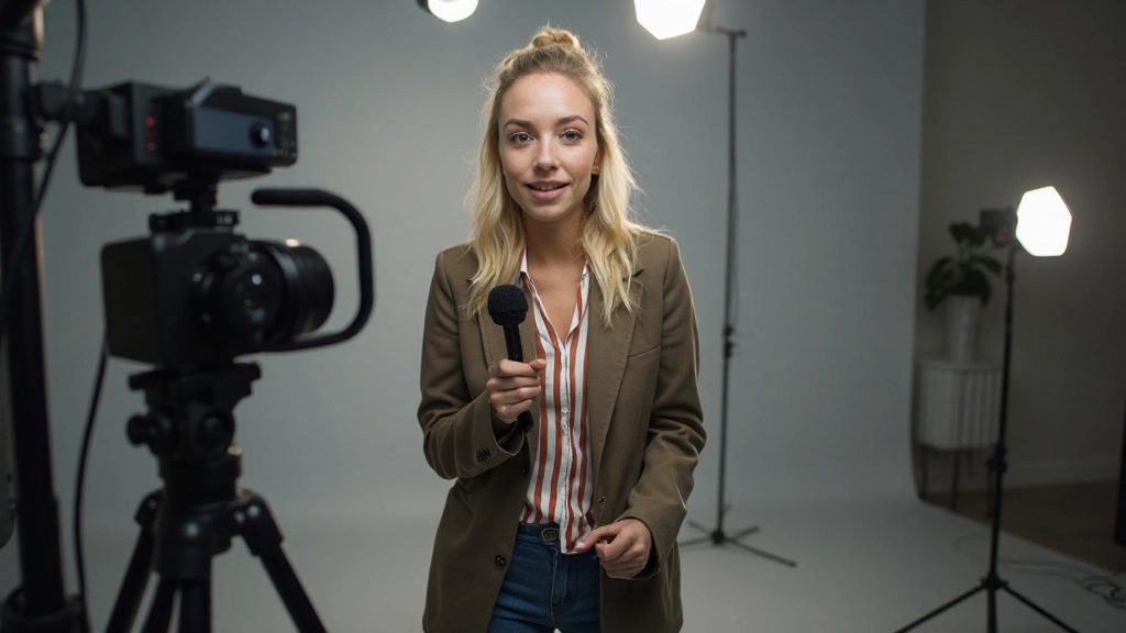 Профессиональное фото молодой женщины-блогера в современной студии